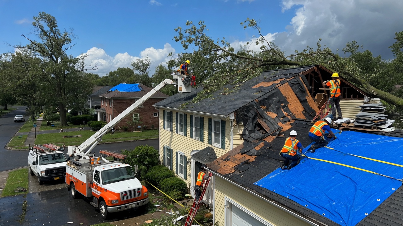 Emergency roof repair in Plainfield, NJ with professionals addressing storm damage